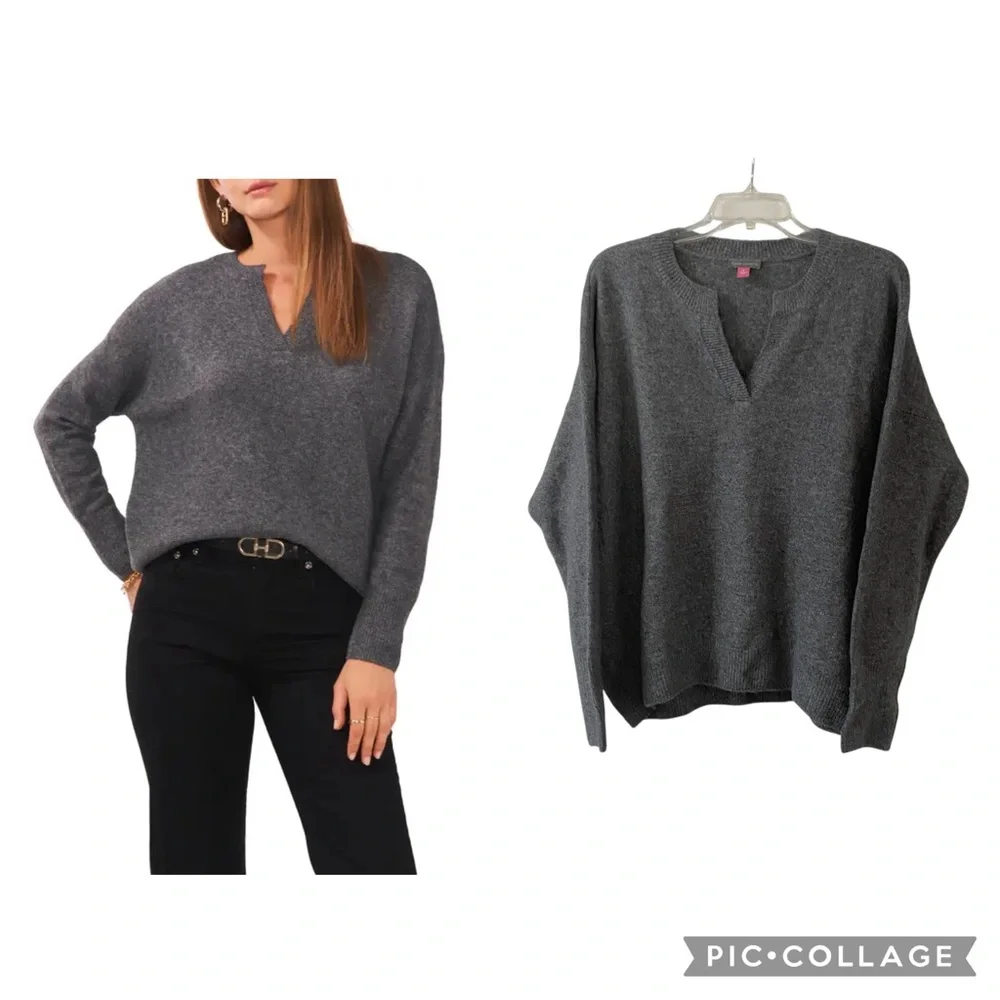 Vince Camuto Heather Gray V-Neck Long Sleeve Women's Size Medium Sweater NWT! - Picture 2 of 16